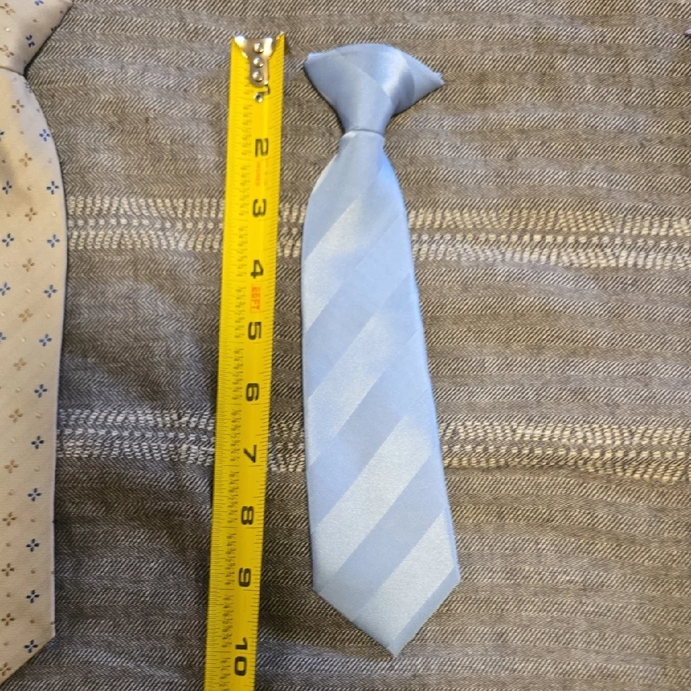 Boys’ Red & Navy Stripe Tie, Beige Pattern Tie, and Light Blue Clip On Tie Set